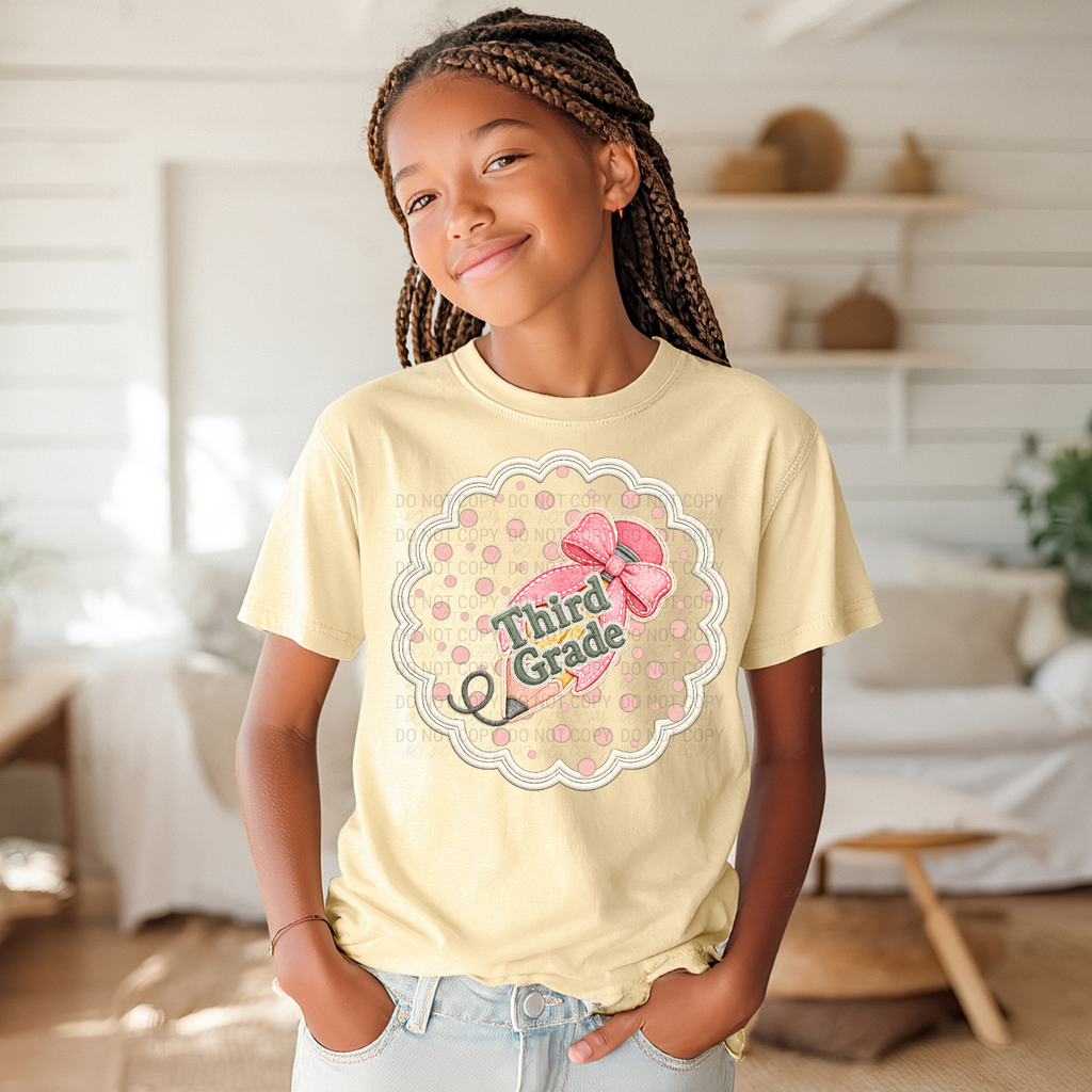 Girly Pencil w/Grade | Youth Tee | Comfort Colors, Performance Bella Canvas