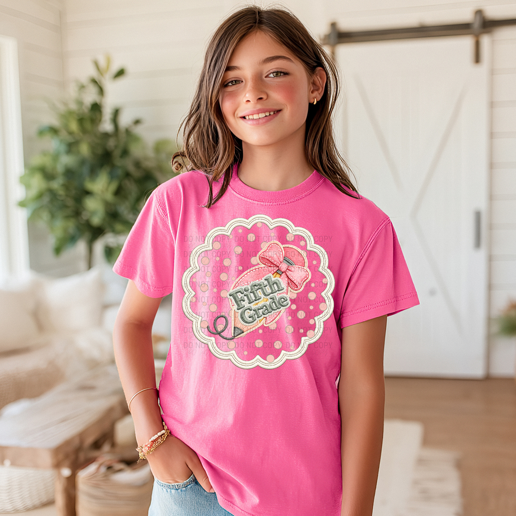Girly Pencil w/Grade | Youth Tee | Comfort Colors, Performance Bella Canvas