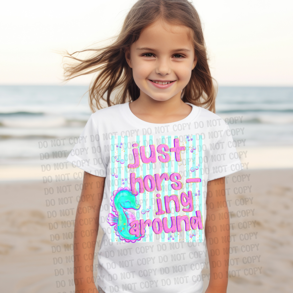 Youth Sea Horse Tee Girls Pink Shirt Comfortable Casual Wear Soft Cotton Blend Material Funny Sea Horse Summer Graphic Design Colorful Pastel Colors Kids Everyday Clothing Sea Horse Themed Fashion Perfect Beach Style Youth