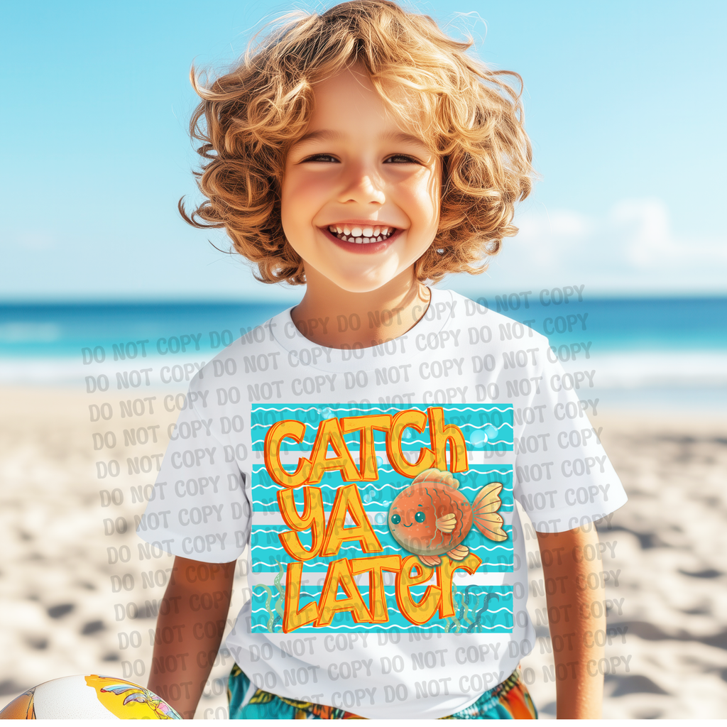 Pufferfish Cartoon Shirt Kids Ocean Tee Youth Graphic Design Funny Fish Character Catch Ya Later Text Beach Vacation Clothing Summer Shirt Boys Girls Casual Wear Light Blue Tshirt Sea Theme Print Playful Animal Design Comfortable Kids