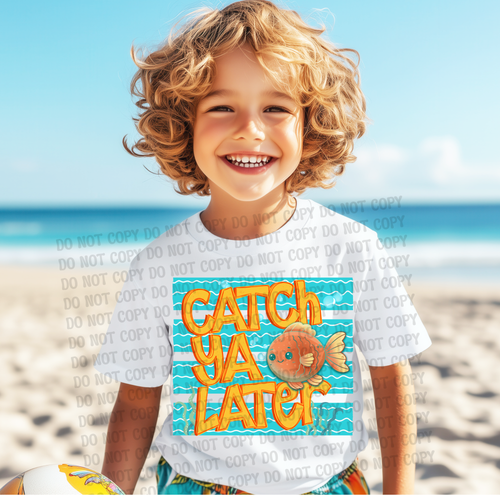 Pufferfish Cartoon Shirt Kids Ocean Tee Youth Graphic Design Funny Fish Character Catch Ya Later Text Beach Vacation Clothing Summer Shirt Boys Girls Casual Wear Light Blue Tshirt Sea Theme Print Playful Animal Design Comfortable Kids