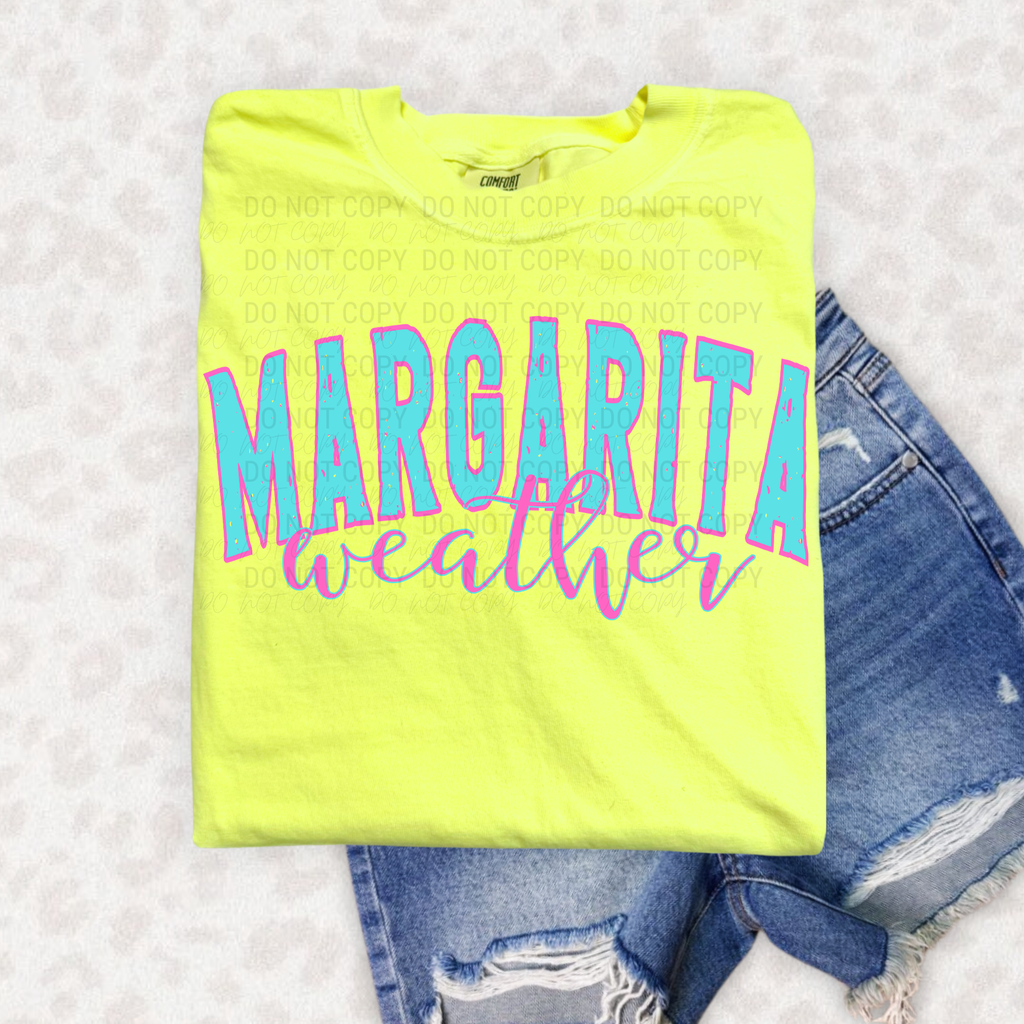 Neon Textured Tee Oversized Beach Shirt Margarita Weather Women Comfort Colors Coral Peach Summer Vacation Wear Grunge Text Design Casual Beach Style Perfect Bachelorette Party Shirt Girls Trip Apparel Relaxed Fit Graphic Tee Tropical Vacation