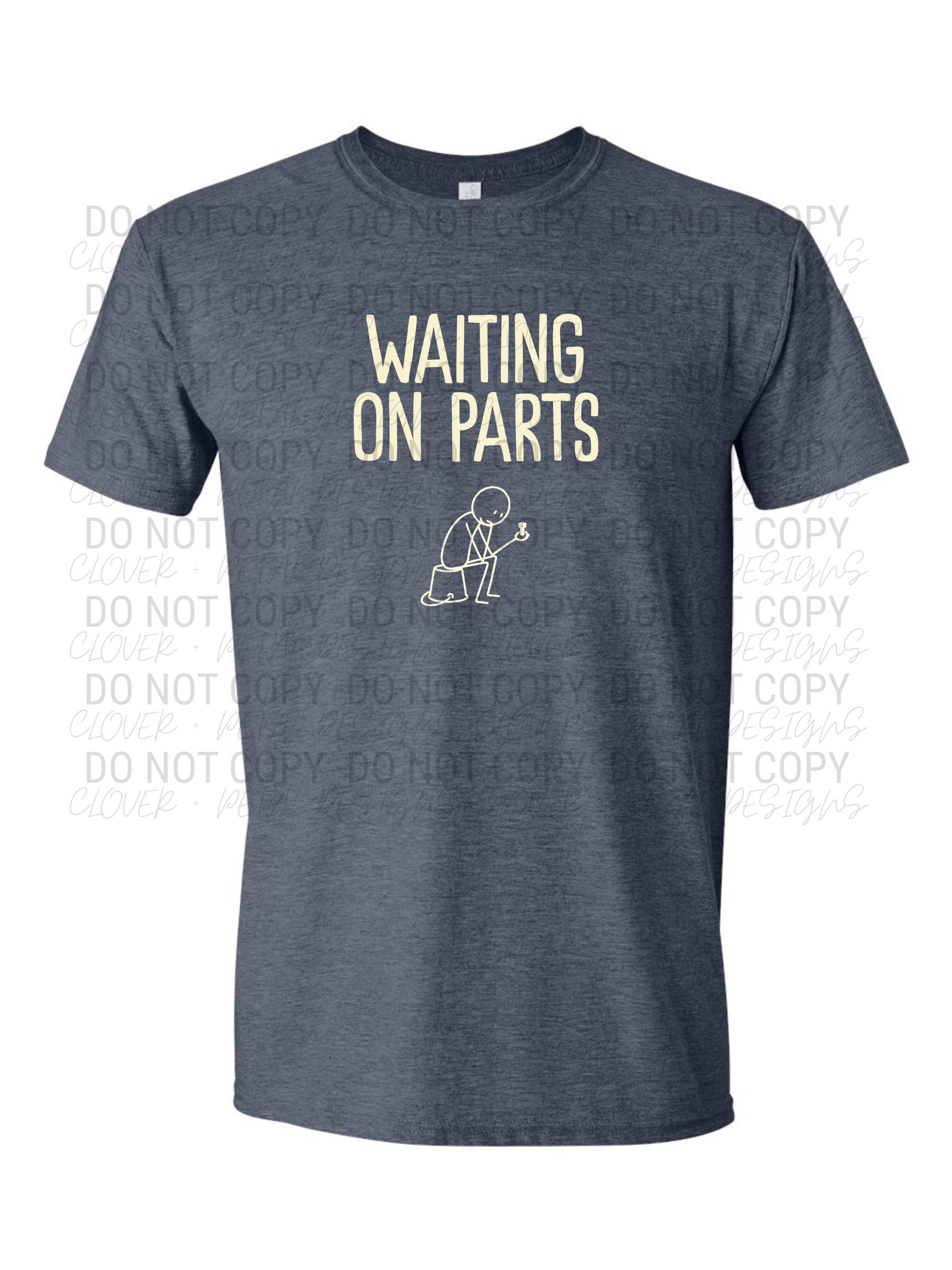 Waiting On Parts Shirt Funny Mechanic Humor Tee Automotive Repair Gift Idea Car Guy Apparel Auto Technician Clothing Garage Wear Design Heather Gray Cotton Blend Thinker Pose Graphic Print Casual Work Shirt Mechanic Birthday Present Father