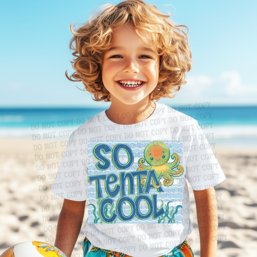 Funny Kids Tee Octopus Design Beach Vacation Shirt Summer Birthday Gift Ocean Theme Clothing Cute Sea Animal Graphics Wave Pattern Design Blue Green Color Scheme Perfect Beach Party Outfit Summer Camp Shirt Kids Casual Wear Coastal Trip