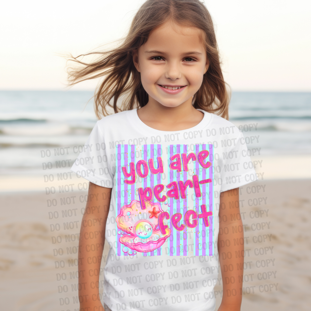 Comfort Colors Youth Shirt Soft Kids Tee Pearl Graphic Design Pearl-fect Pun Text Pastel Summer Pink Purple Striped Pattern Premium Cotton Blend Children Clothing Casual Everyday Wear School Shirt Perfect Gift Birthday Present
