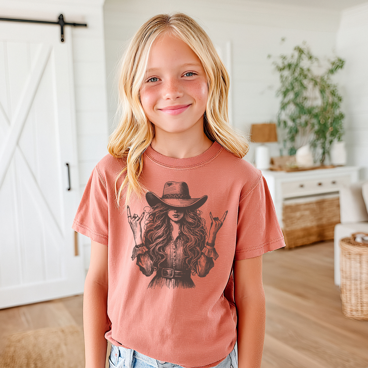 Cowgirl Sketch | Comfort Colors | 9018 Youth Tee