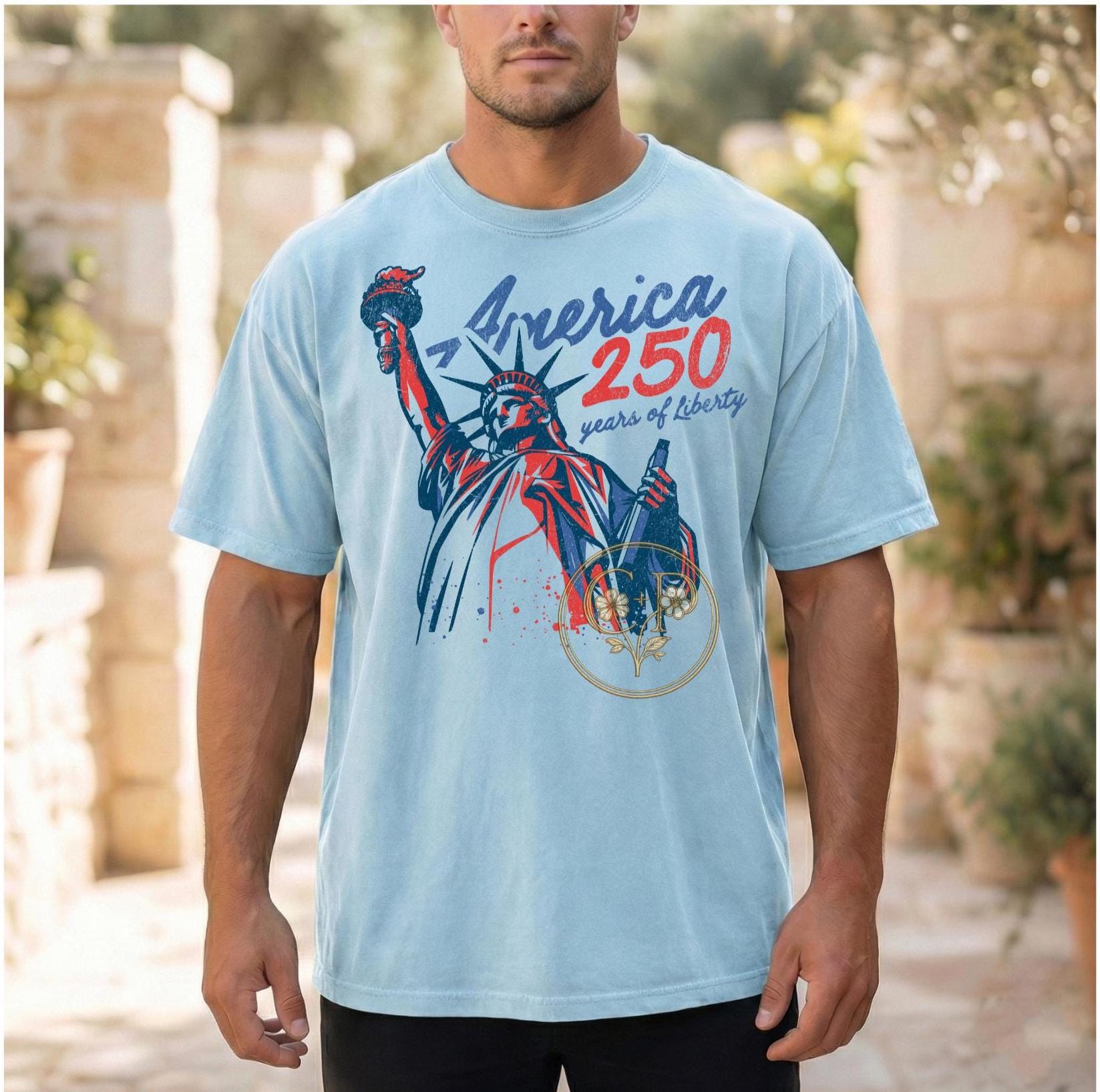 Vintage Patriotic Shirt America 250 Anniversary Tee Statue Of Liberty Design Distressed Graphics Comfort Colors Premium Tshirt Soft Lived In Feel Garment Dyed Fabric Red Navy Color Scheme Classic Americana Fashion Modern Patriotic Style