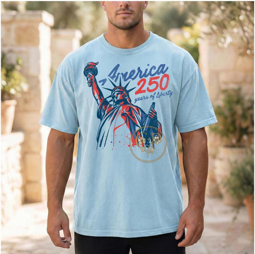Vintage Patriotic Shirt America 250 Anniversary Tee Statue Of Liberty Design Distressed Graphics Comfort Colors Premium Tshirt Soft Lived In Feel Garment Dyed Fabric Red Navy Color Scheme Classic Americana Fashion Modern Patriotic Style