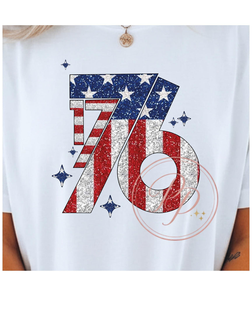 American Pride Shirt Patriotic Clothing Collection 1776 Graphic Tee Stars And Stripes Flag Design Faux Glitter Finish Casual Patriotic Wear Independence Day Memorial Day Outfit Summer Holiday Celebration Shirt Comfortable Cotton Tee Vintage