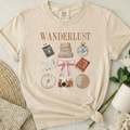Wanderlust Shirt Comfort Colors Vintage Travel Graphic Tee Perfect Adventure Lover Gift Passport Compass Airplane Camera Globe Suitcase Graphics Cream Colored Shirt Retro Travel Theme Casual Vacation Outfit Essential Comfortable Soft Fabric